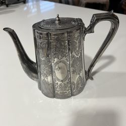 Antique Silver Plated Or Pewter Tea Pot Victorian Style 