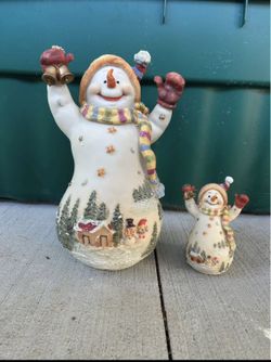 2 Vintage Kirkland Snowman Holding Bells