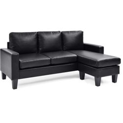 Black Leather Reversible Sectional Sofa Couch And Ottoman