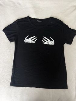 Halloween Skull Hands Women’s Small Black Fitted Tshirt