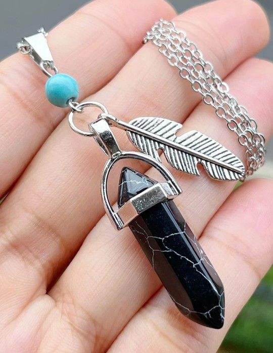 NEW Black Tuquoise Stone Hexagon Point Necklace Chakra Reiki Healing Amulet