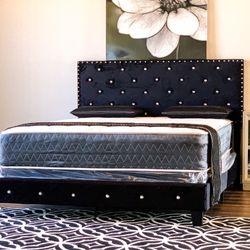 Queen Black Velvet Bed Plus Queen Plush Mattress (Free Delivery )