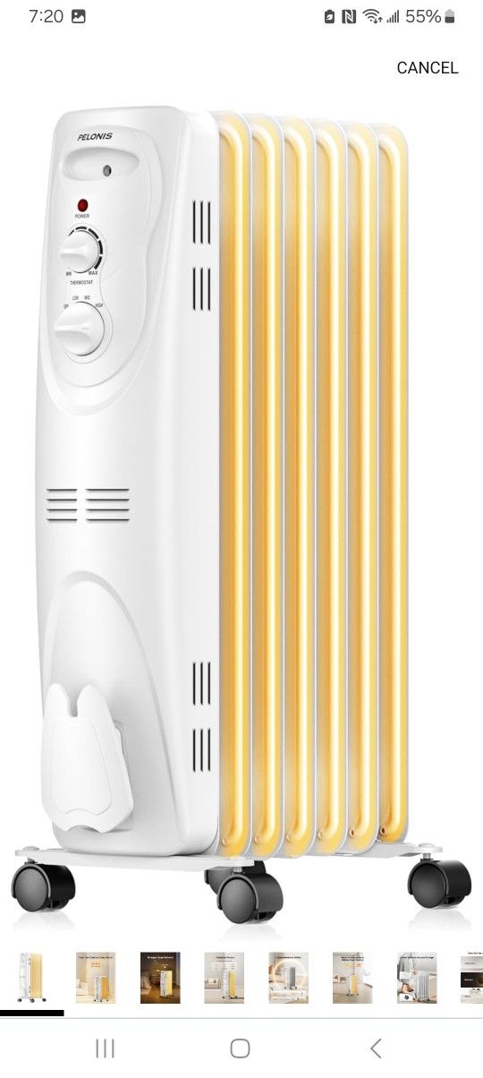 New Basic Electric Oil Filled Radiator, 1500W Portable Space Heater with Adjustable Thermostat