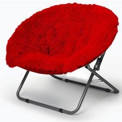 Oversized Mongolian Faux Fur Saucer Chair, Red