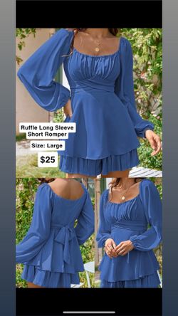Blue Off The Shoulder Ruffle Romper