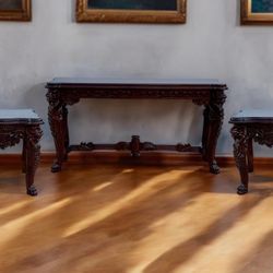 Design Toscano Lord Raffles Mahogany Console Table & 2 End Tables Set