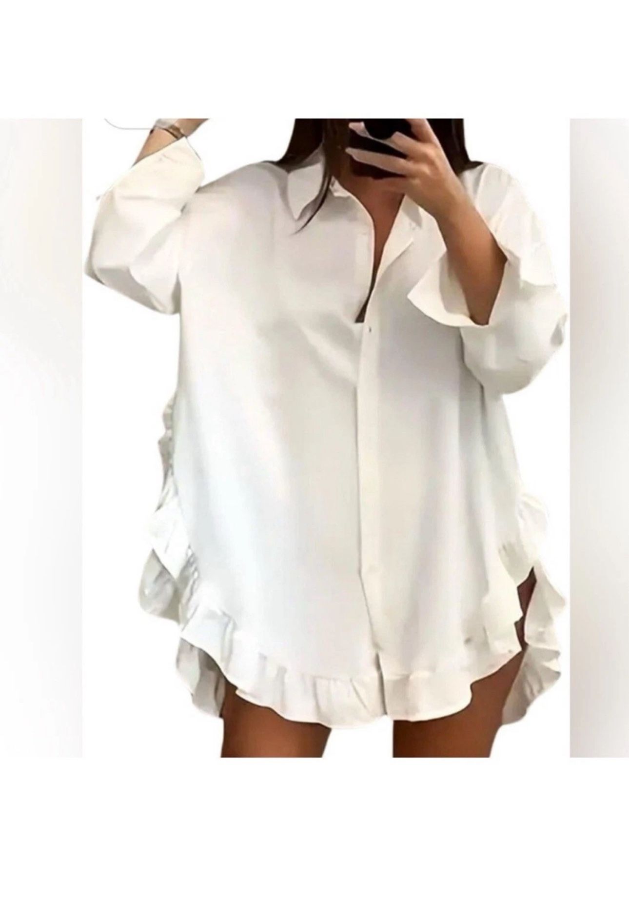 Women's Ruffled Hem Long Sleeve Blouse Casual Loose Fit Elegant Shirt Top