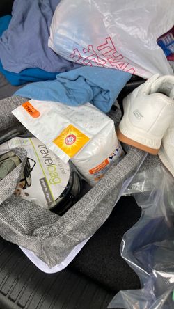 Free take all. Sone new. Clothes and shoes, storage bins, new canvas, dog items . No longer need