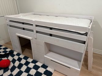 White Twin Loft Bed with Storage / ladder