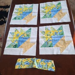 Hand Pieced Quilt blue yellow Squares(4) basket pattern