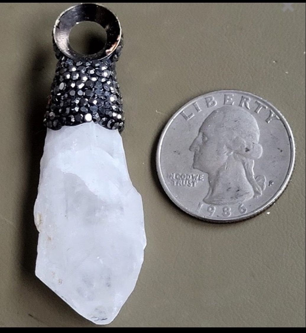 Crystal Quartz Pendant With Sparkling Rhinestone Cap