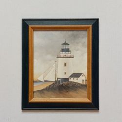 Vintage Framed And Matted Print Signed By David Carter Lighthouse Wall Decor For Home Office Or Camper. 