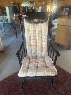 Black Wood Rocking Chair with Plaid Cushions