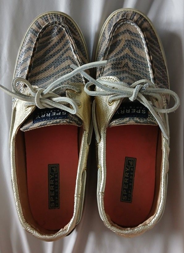 Sperry Top-Sider Zebra Print Sequin Boat Shoes Size 8M