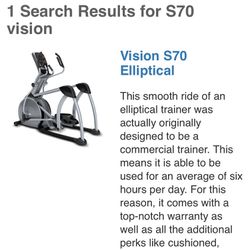 Vision Fitness S70 Elliptical Trainer Mint Condition!