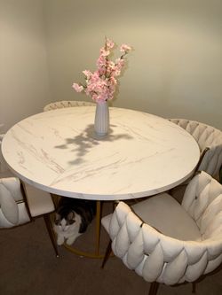 Modern marble effect dining table with 4 chairs