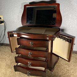 Elegant Wooden Jewelry Armoire Box w/ Mirror, Drawers & Side Doors Storage