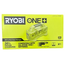 FREE BONUS BATTERY! NEW RYOBI PCG006 18V ONE+ 6-PORT FAST CHARGER