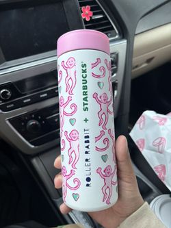 NEW RARE Starbucks X Roller Rabbit 16oz Pink Stainless Steel Tumbler Holiday Cup