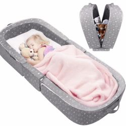 Foldable Toddler Travel Bed Portable Floor Bed with Washable Cover Soft Foam Crib Grey