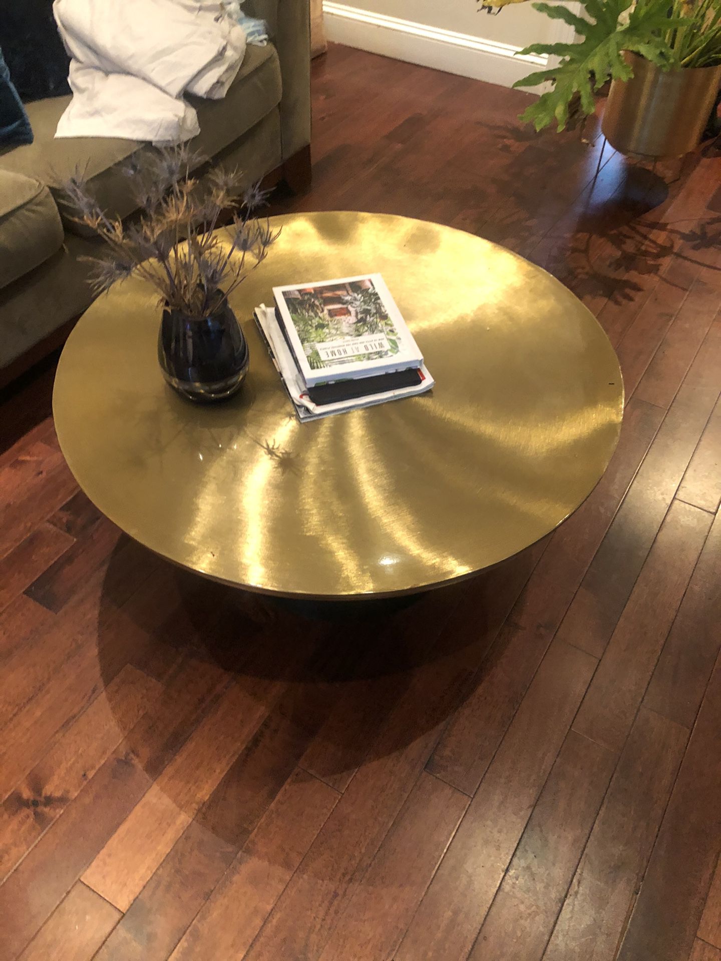 Metallic, Gold-Top, Pedestal Coffee Table
