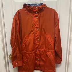Lauren Ralph Lauren Women's Rain Jacket Windbreaker Snap Hoodie Orange Size M