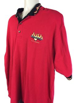 Vintage 90''s Harley Davidson Las Vegas Cafe Flames Polo Shirt Size XL Q29