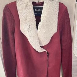 Beautiful red furs & wool jacket for women M size