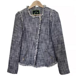 C. Wonder Asymmetric Navy & White Tweed Fringe Jacket Blazer Size: 4
