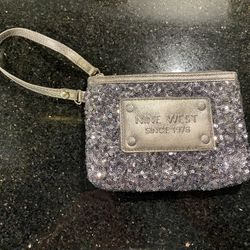  Nine West Card Case Wristlet Clutch Handbag Gold Sequin 