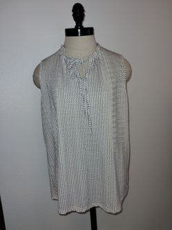 Adrianna Papell Women's White Office Core Sleeveless Blouse Black Polka Dots S