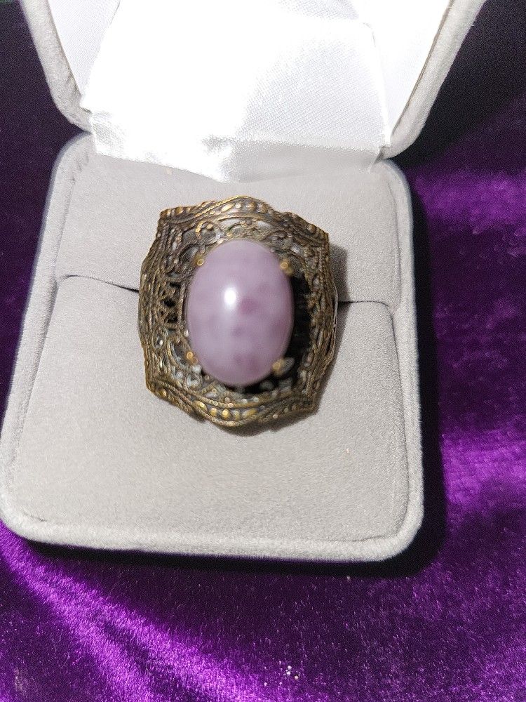 Amethyst Carbachon Brass Ring