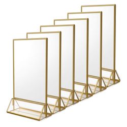 NIUBEE 6Pack 4 x 6 Clear Acrylic Sign Holder with Gold Borders
