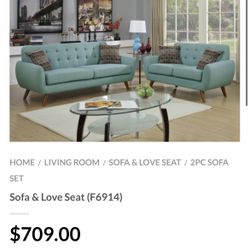 Blue Sofa And Love Seat Set 