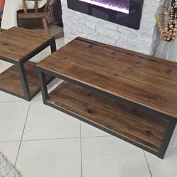 Farmhouse Real Reclaimed Wood Coffee Table and end table Living Room, Rustic Accent Cocktail Table, Vintage Industrial Metal Frame