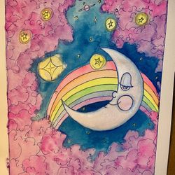 Rainbow And Moon Painting