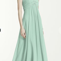 DAVID'S BRIDAL sheer long chiffon dress with sweetheart neckline color clover