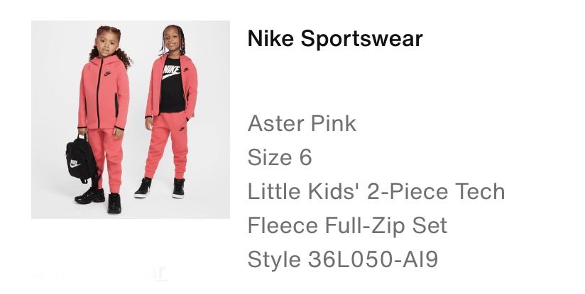 Nike NSW Tech Fleece 2 Piece Set Little Kids Size 6 7