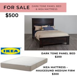 Dark Tone Panel Bed & IKEA Mattress 