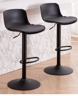 YOUNIKE Black Leather Bar Stools Set of 2 Adjustable Swivel $260 Retail
