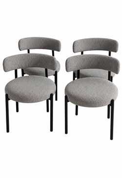 Dining Chairs Grey Color Boucle Material Set of 4