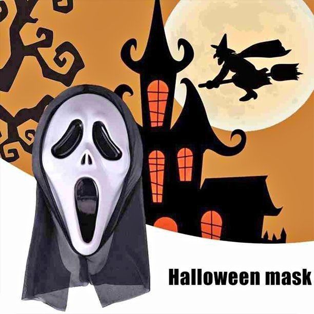 π» Ghost Face Halloween Mask with Black Hood β Classic Scary Horror Costume for Adults & Teens π