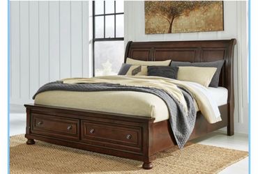 Dark Wood Sleigh Bed with Storage Footboard