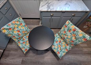 Folding Bistro Set — Round Table + 2 Chairs + Cushions