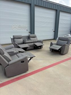 Brand New Grey 3 Piece Reclining Living Room Set Delivery Available 🚚