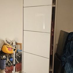 Meble Furniture Aria Modern White Wardrobe w/ Adjustable Shelves, Hanging Rod, Glass Fronts
