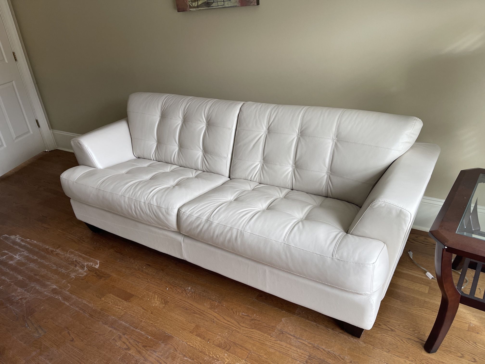White Leather Sofa - As New Condition