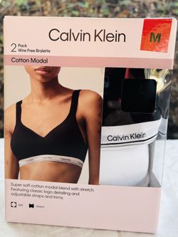 Calvin Klein Women’s 2-Pack Wire Free Bralette – Cotton Modal – Size M – Black & White