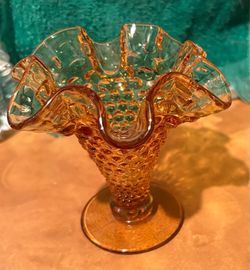 Vintage Fenton Amber Glass Hobnail Vace