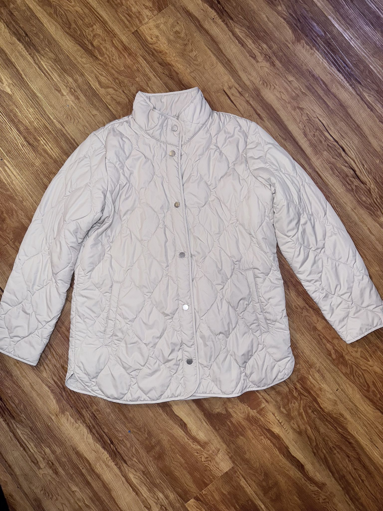 32 Degrees Jacket Womens Size Medium Beige Windbreaker Button Up quilted long sl